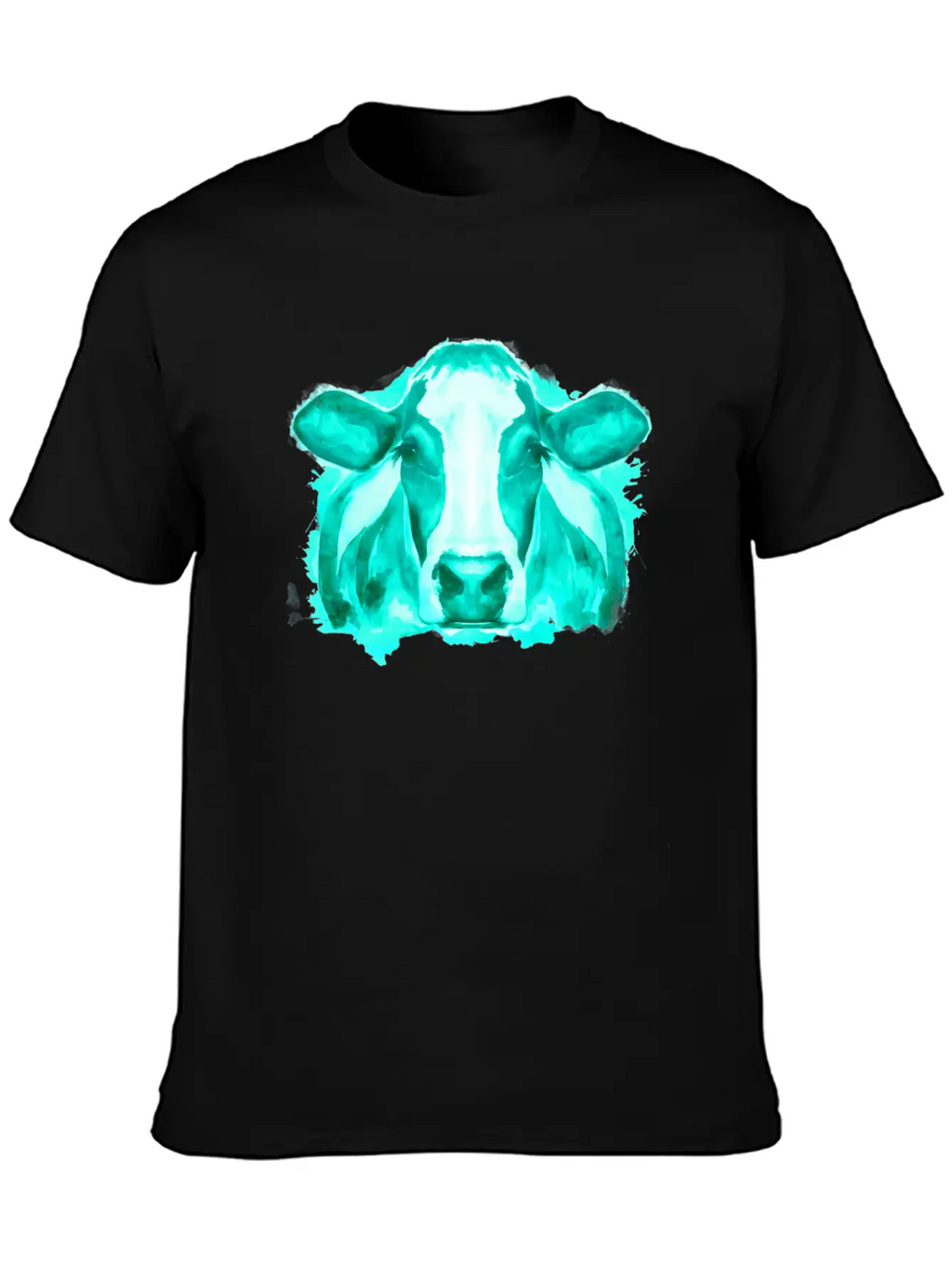 Watercolor Cow Teal Cow Breathable Soft Cotton T-Shirt – Timeless Casual Look