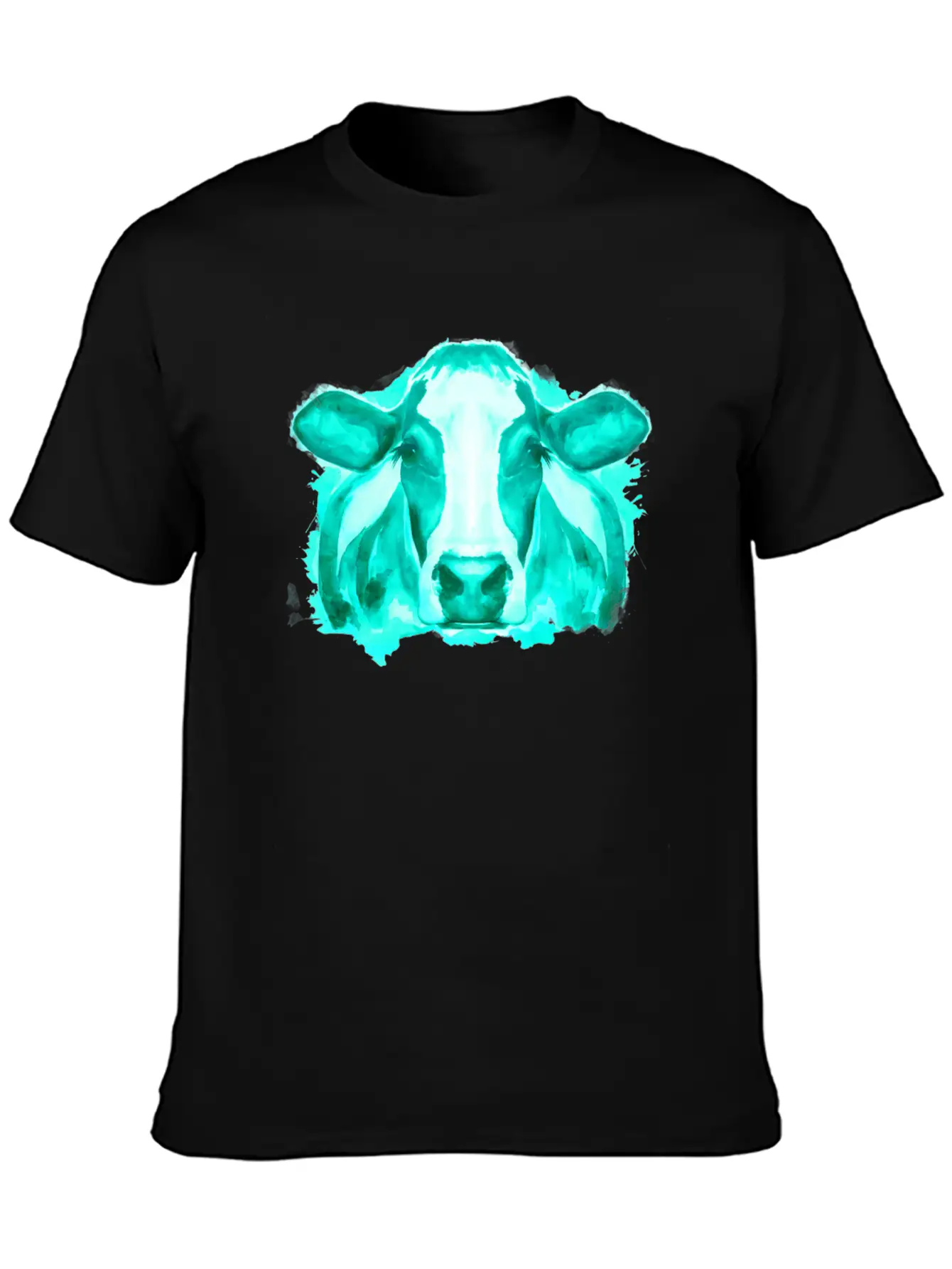 Watercolor Cow Teal Cow Breathable Soft Cotton T-Shirt – Timeless Casual Look