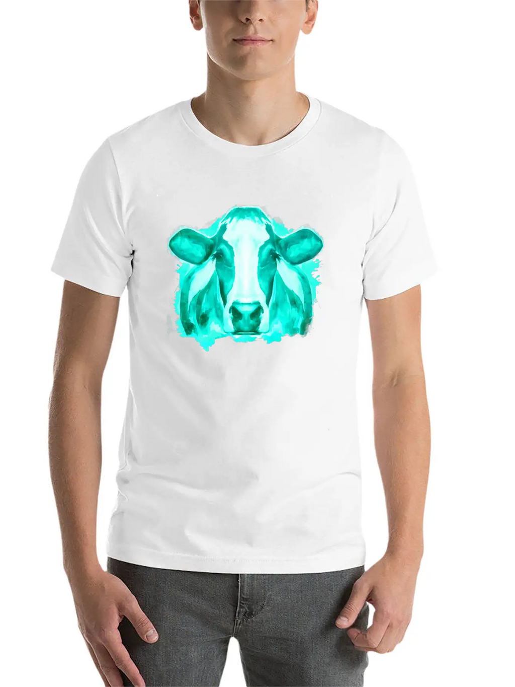 Watercolor Cow Teal Cow Breathable Soft Cotton T-Shirt – Timeless Casual Look