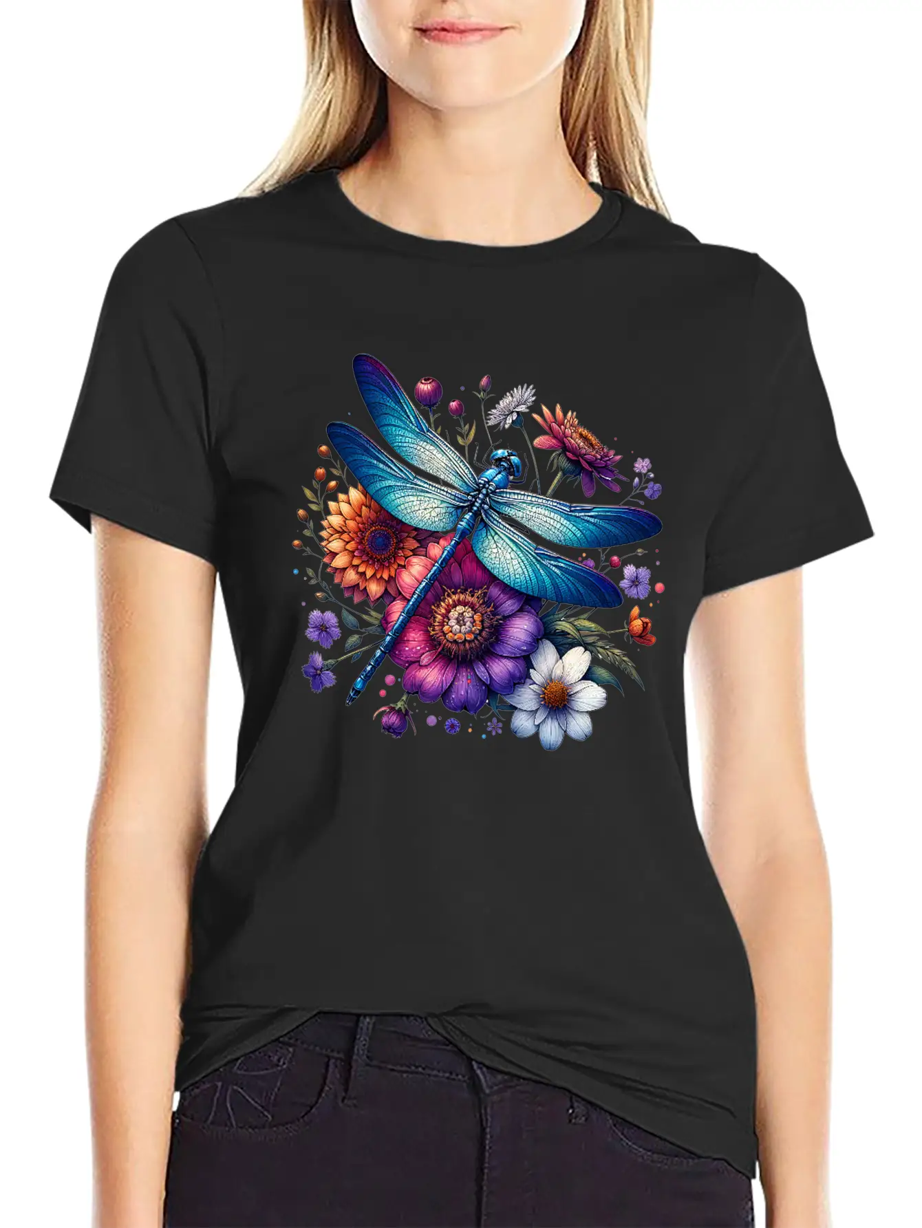 Watercolor Dragonfly Breathable Soft Cotton T-Shirt – Timeless Casual Look