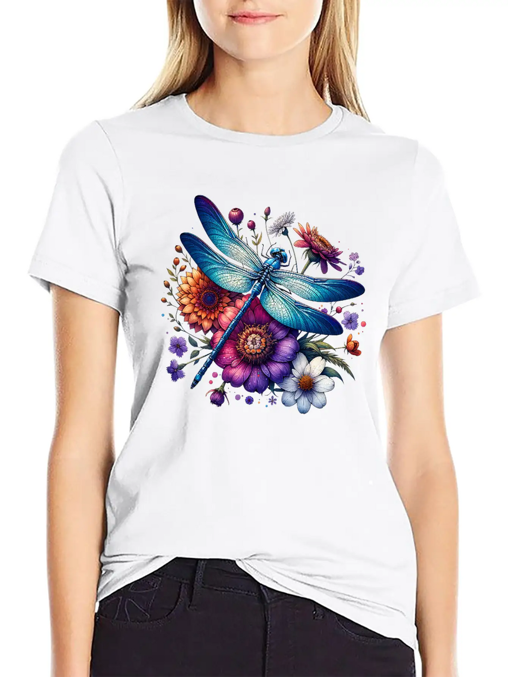 Watercolor Dragonfly Breathable Soft Cotton T-Shirt – Timeless Casual Look