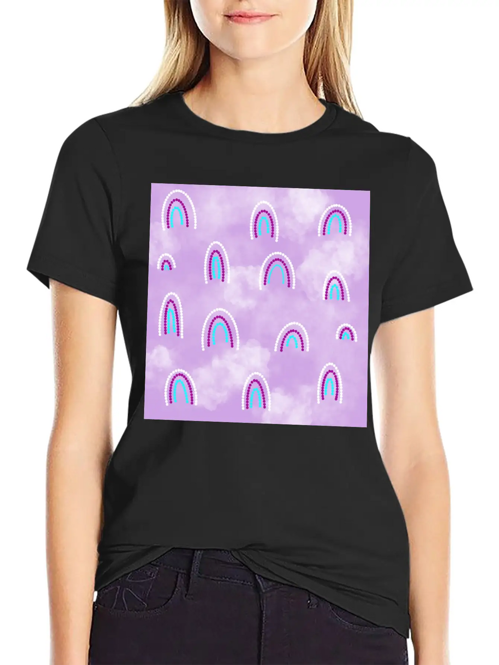 Watercolor Hand Painted Cute Boho Rainbow Pattern Basic Graphic T-Shirt – Daily Comfort In Soft Cotton