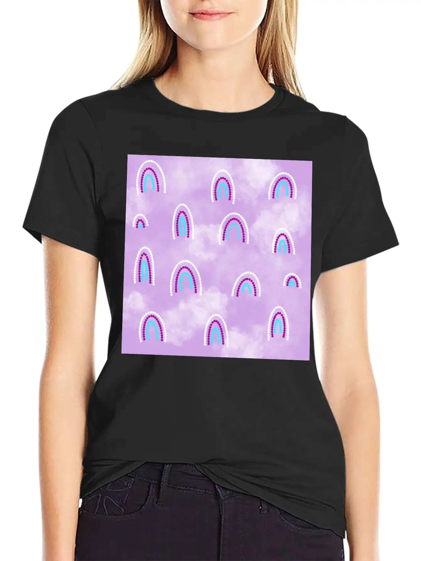 Watercolor Hand Painted Cute Boho Rainbow Pattern Basic Graphic T-Shirt – Daily Comfort In Soft Cotton
