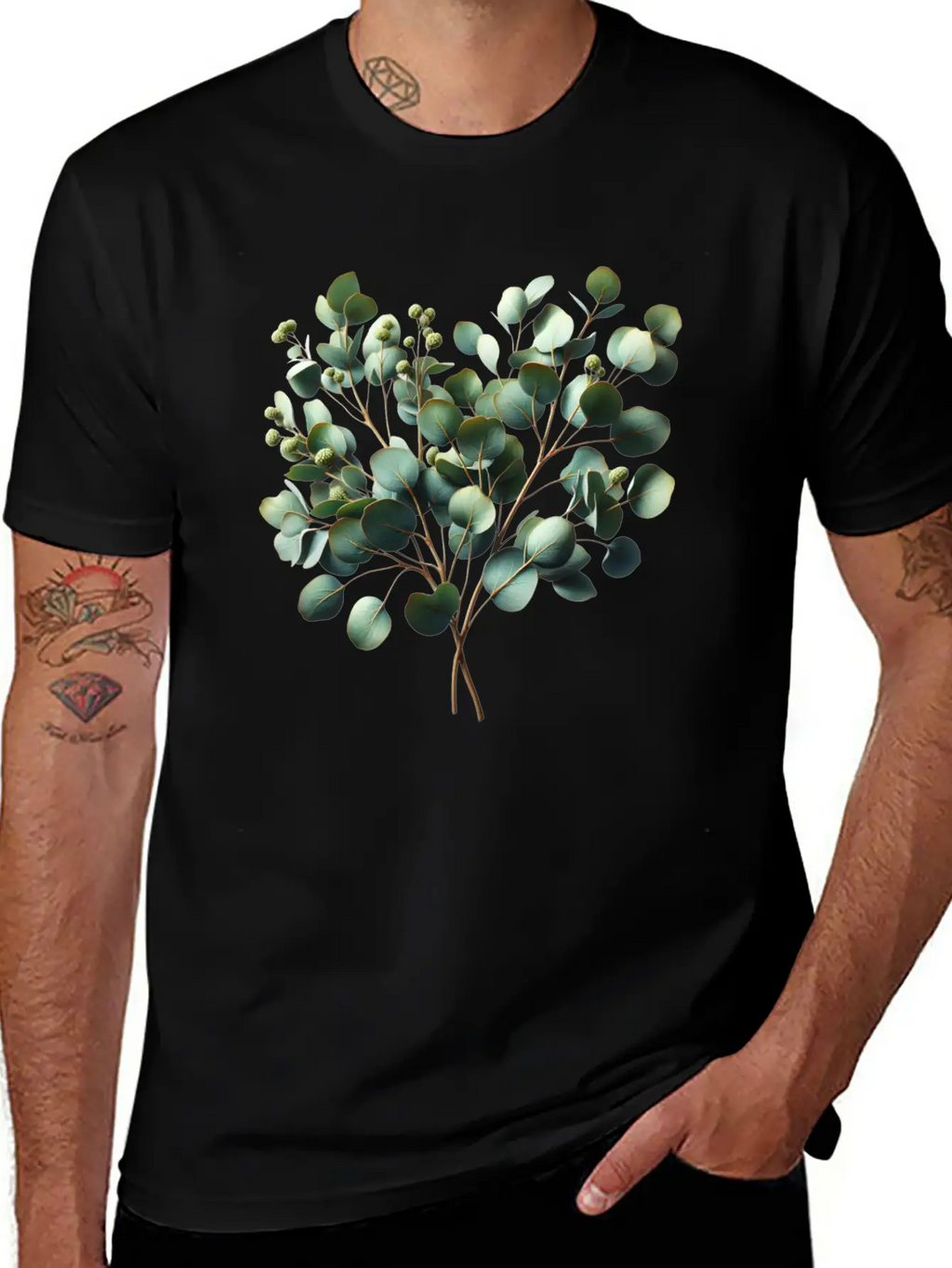 Watercolor Illustration Of A Eucalyptus Branch Breathable Soft Cotton T-Shirt – Timeless Casual Look