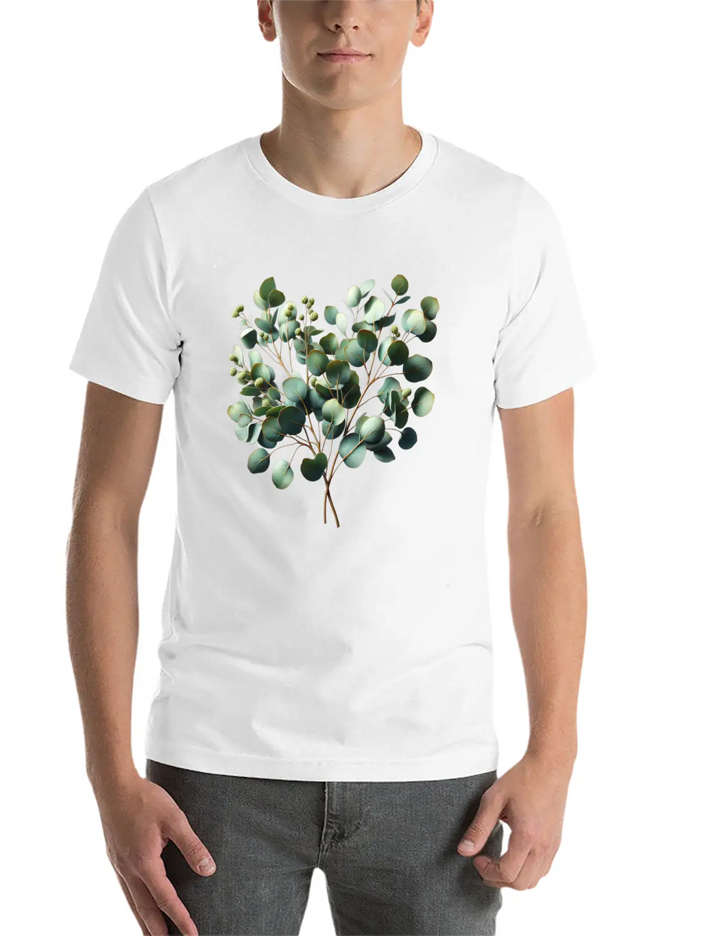 Watercolor Illustration Of A Eucalyptus Branch Breathable Soft Cotton T-Shirt – Timeless Casual Look