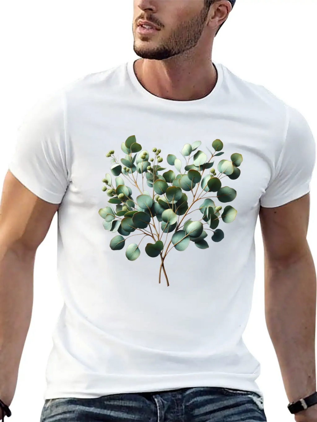 Watercolor Illustration Of A Eucalyptus Branch Breathable Soft Cotton T-Shirt – Timeless Casual Look