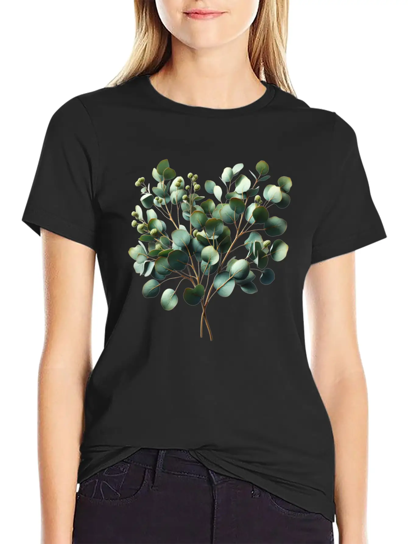 Watercolor Illustration Of A Eucalyptus Branch Breathable Soft Cotton T-Shirt – Timeless Casual Look