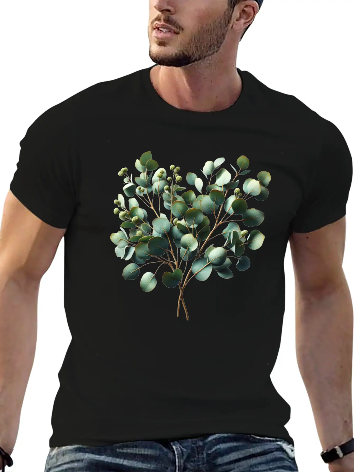 Watercolor Illustration Of A Eucalyptus Branch Breathable Soft Cotton T-Shirt – Timeless Casual Look
