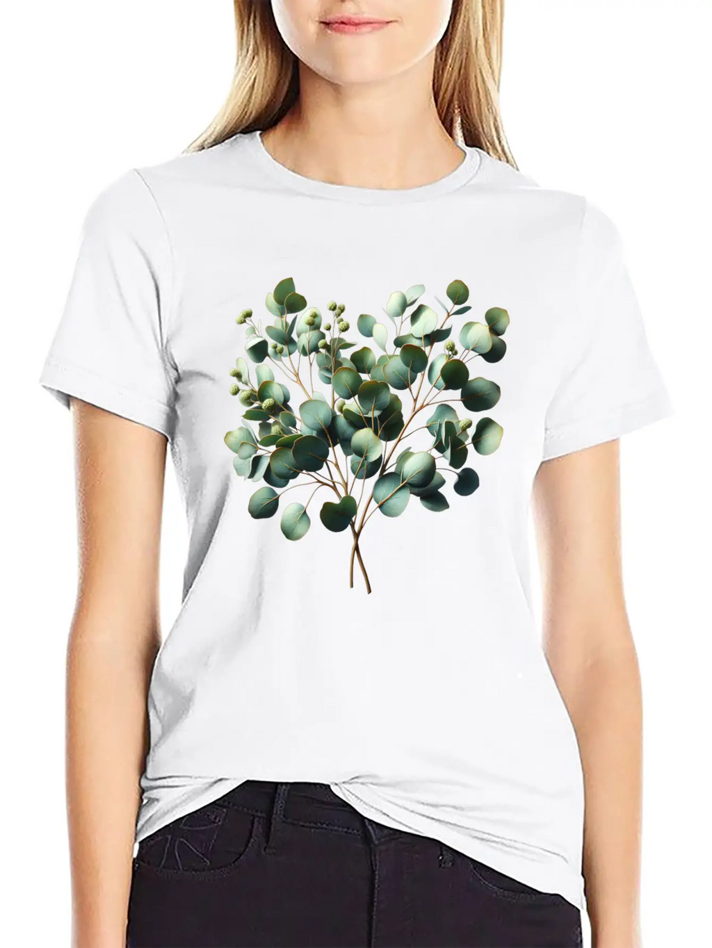 Watercolor Illustration Of A Eucalyptus Branch Breathable Soft Cotton T-Shirt – Timeless Casual Look