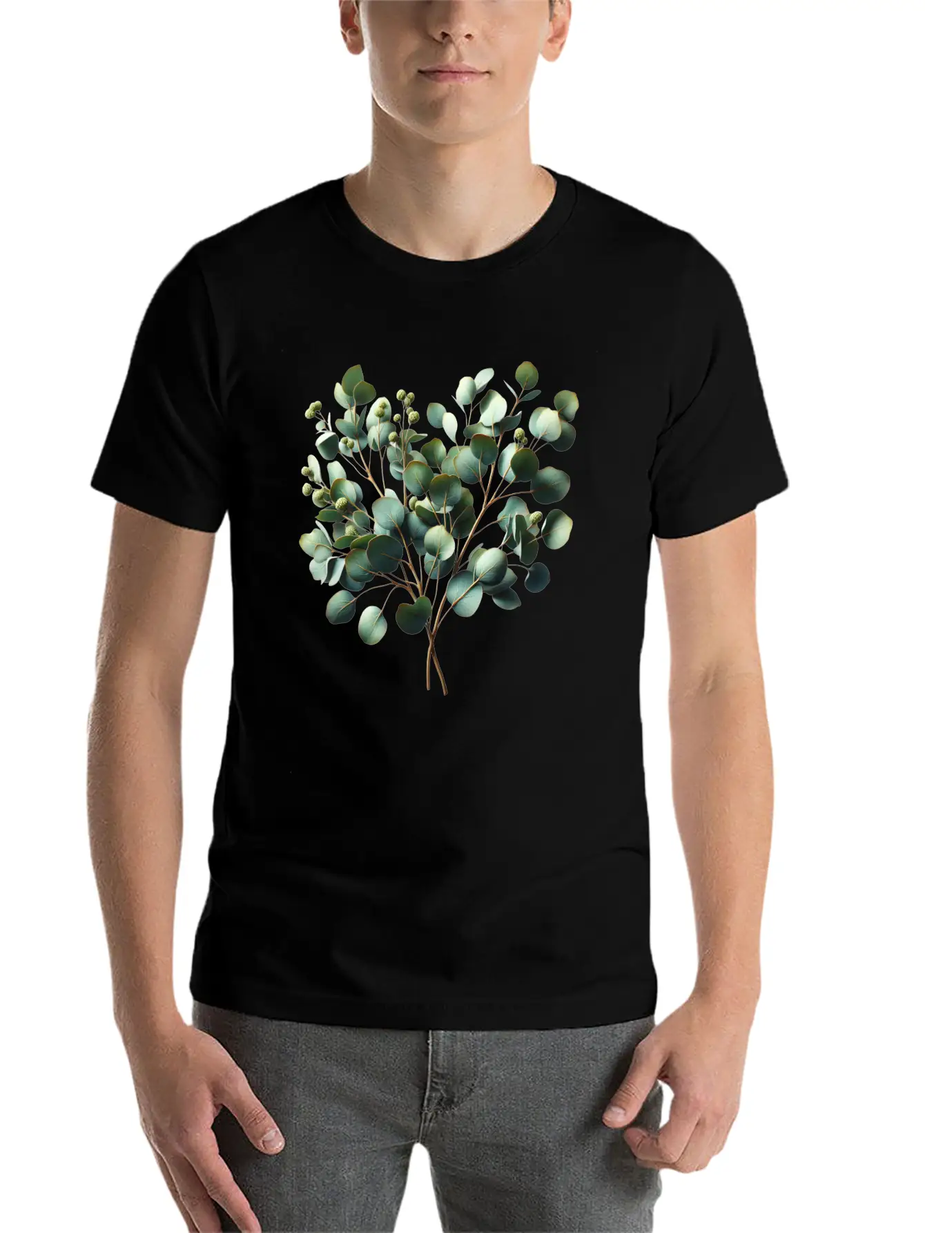 Watercolor Illustration Of A Eucalyptus Branch Breathable Soft Cotton T-Shirt – Timeless Casual Look
