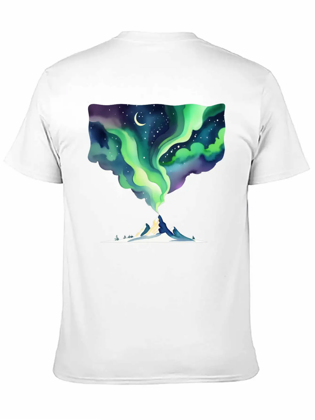 Watercolor Northern Lights Over Mountain Basic Graphic T-Shirt – Daily Comfort In Soft Cotton