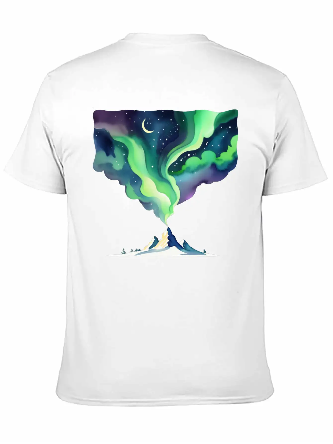 Watercolor Northern Lights Over Mountain Basic Graphic T-Shirt – Daily Comfort In Soft Cotton