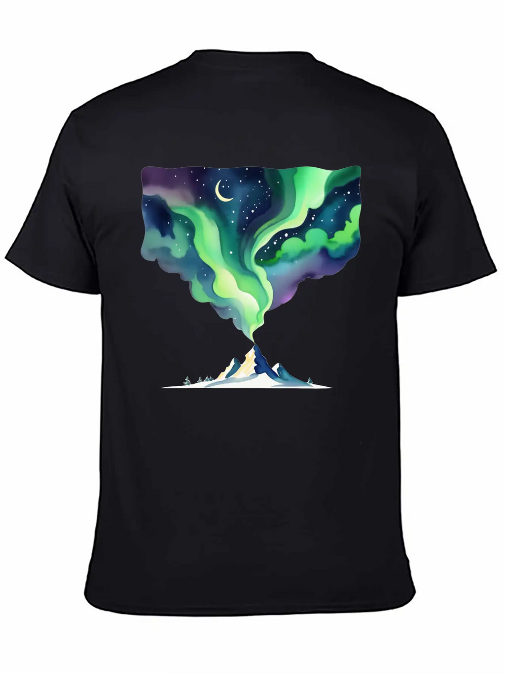 Watercolor Northern Lights Over Mountain Basic Graphic T-Shirt – Daily Comfort In Soft Cotton