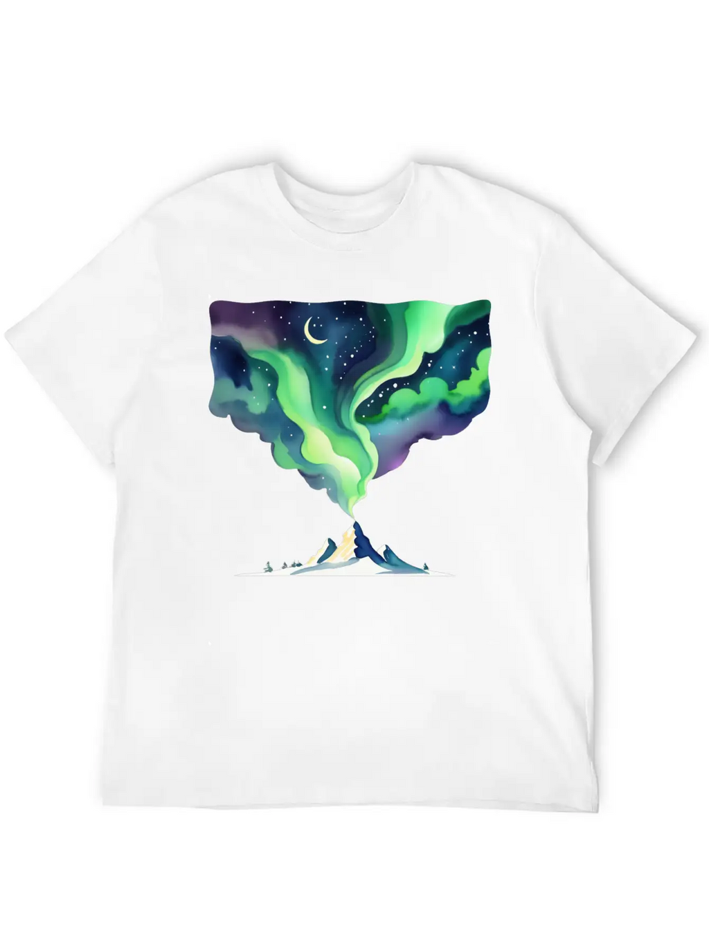 Watercolor Northern Lights Over Mountain Basic Graphic T-Shirt – Daily Comfort In Soft Cotton
