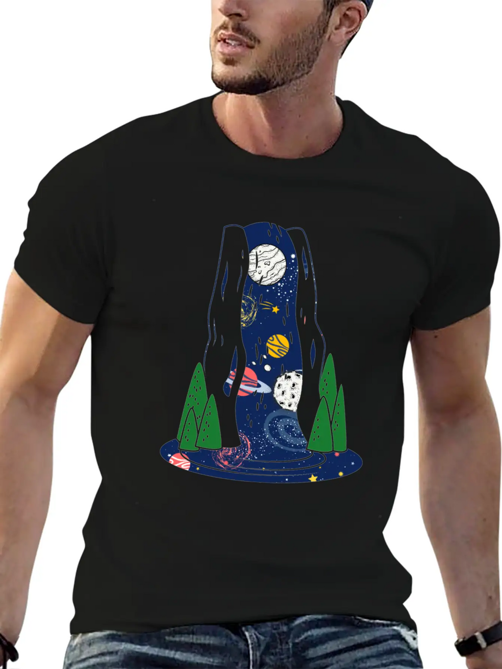 Waterfall Galaxy I Love My Planet Space Galaxy Relaxed Everyday Tee – Lightweight And Durable Cotton