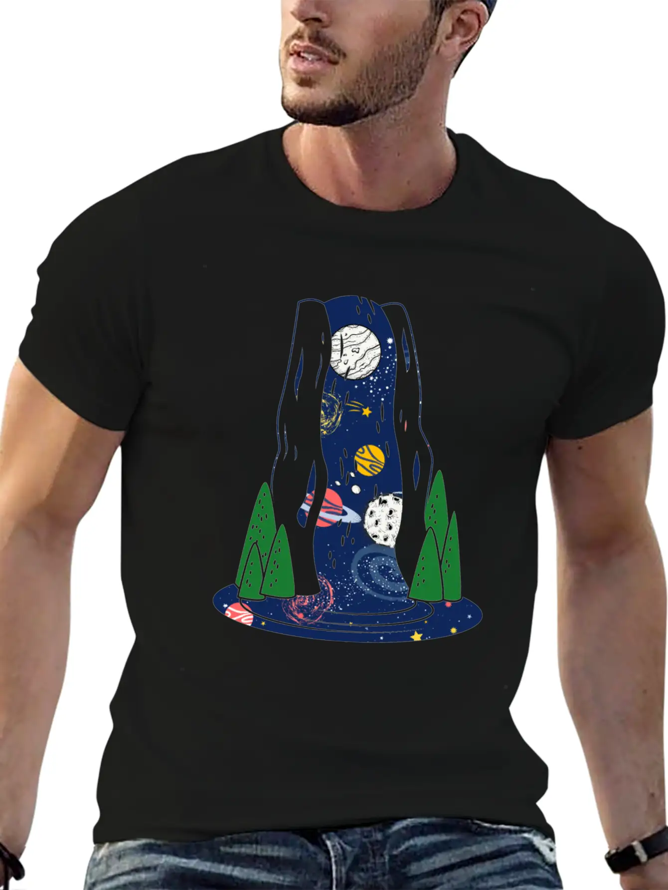 Waterfall Galaxy I Love My Planet Space Galaxy Relaxed Everyday Tee – Lightweight And Durable Cotton