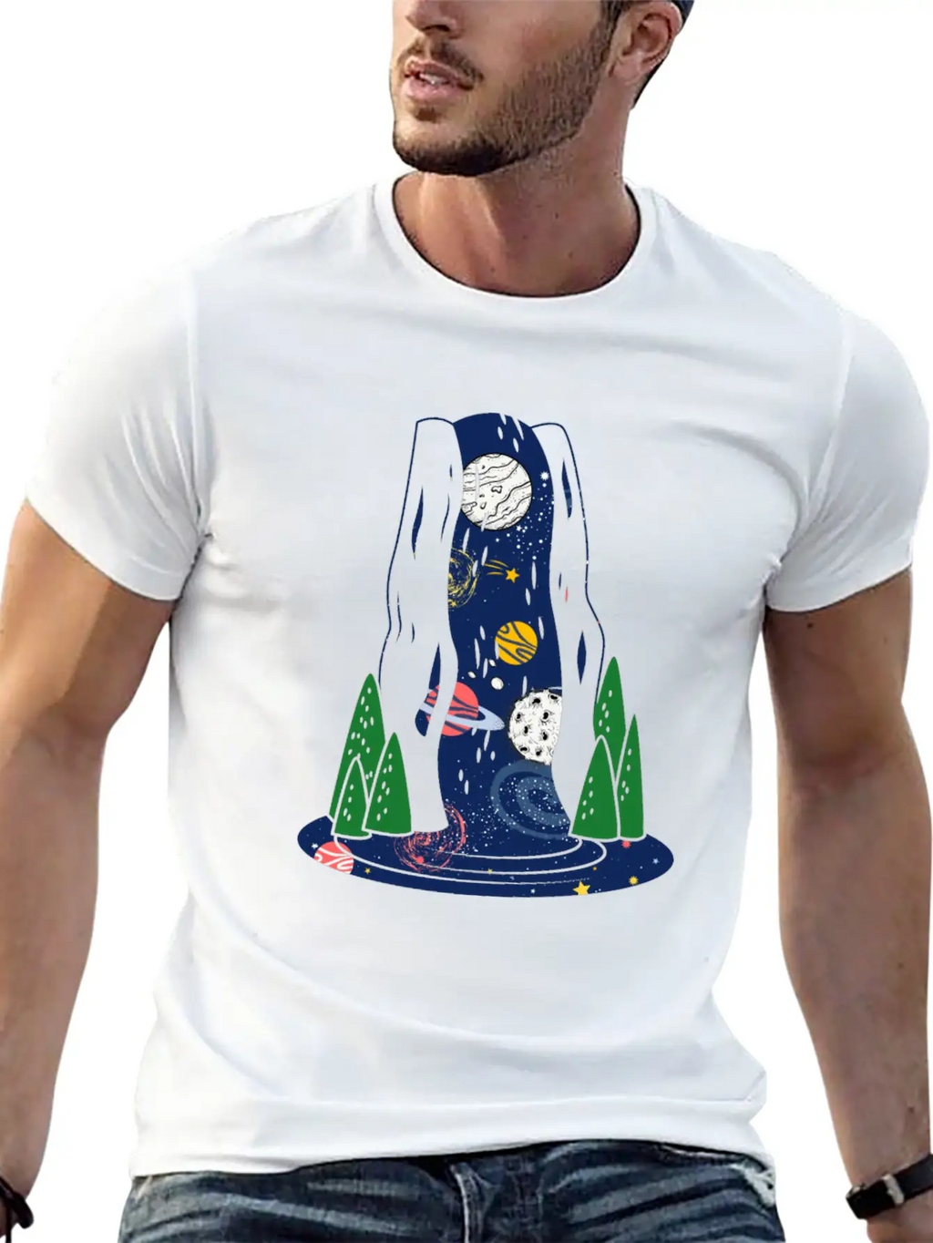 Waterfall Galaxy I Love My Planet Space Galaxy Relaxed Everyday Tee – Lightweight And Durable Cotton