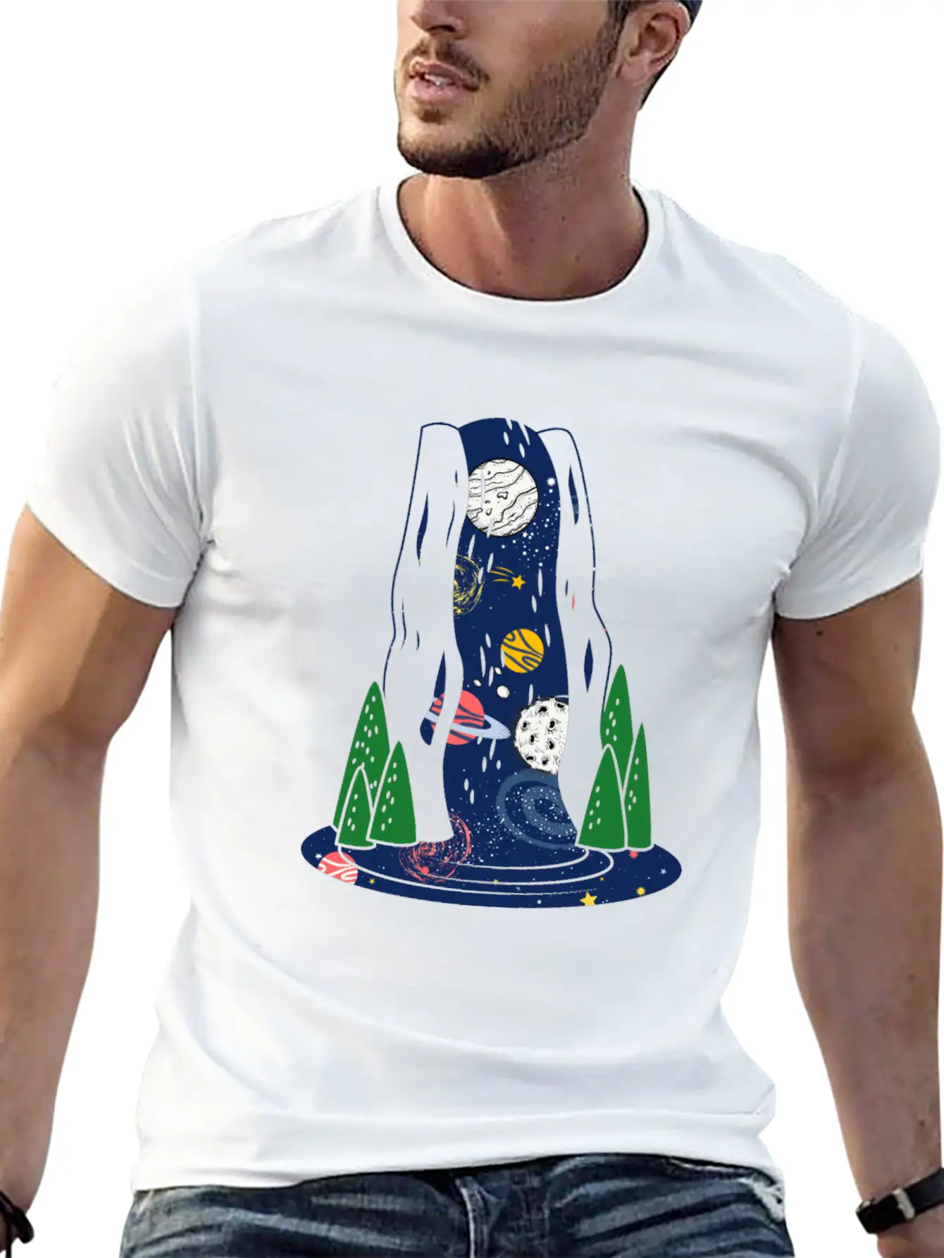 Waterfall Galaxy I Love My Planet Space Galaxy Relaxed Everyday Tee – Lightweight And Durable Cotton
