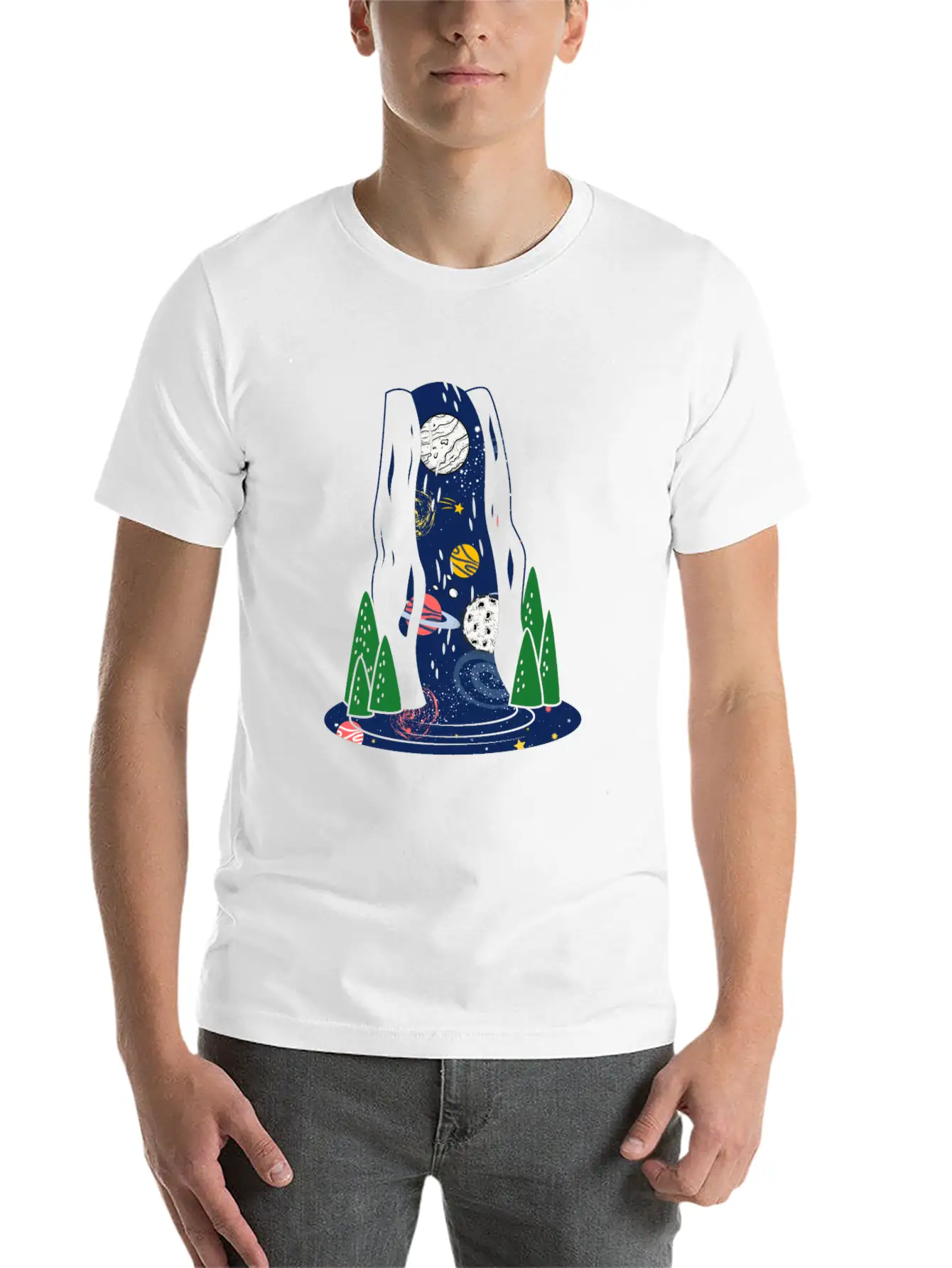 Waterfall Galaxy I Love My Planet Space Galaxy Relaxed Everyday Tee – Lightweight And Durable Cotton