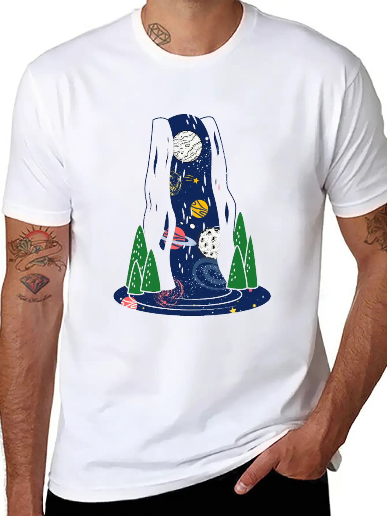 Waterfall Galaxy I Love My Planet Space Galaxy Relaxed Everyday Tee – Lightweight And Durable Cotton