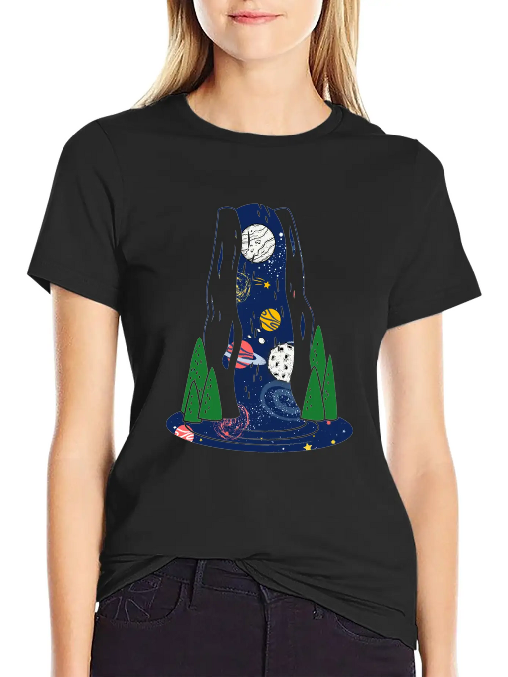 Waterfall Galaxy I Love My Planet Space Galaxy Relaxed Everyday Tee – Lightweight And Durable Cotton