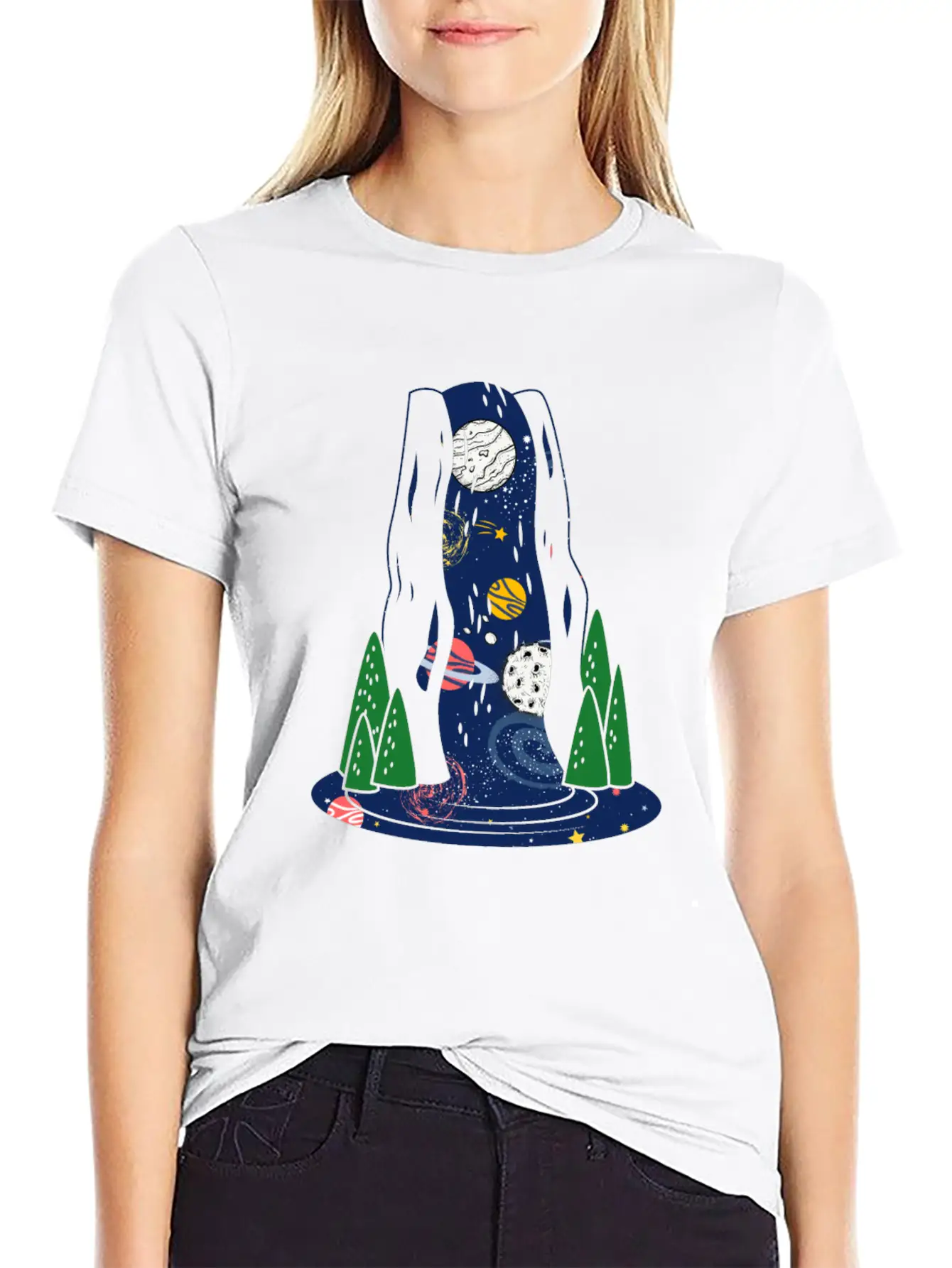 Waterfall Galaxy I Love My Planet Space Galaxy Relaxed Everyday Tee – Lightweight And Durable Cotton