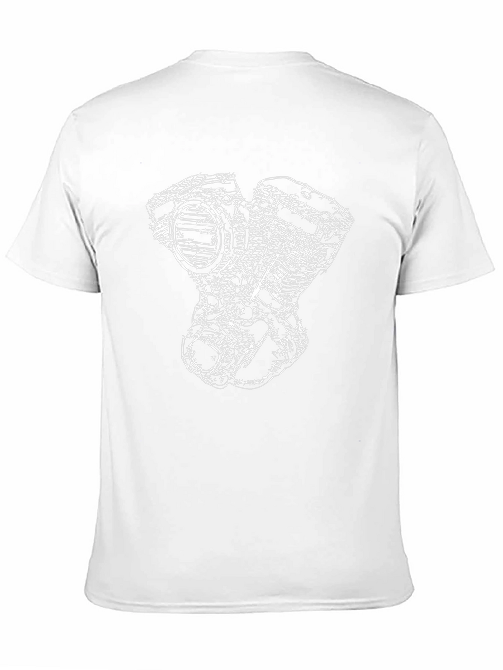 Black T-Shirt with White Engine Sketch Design