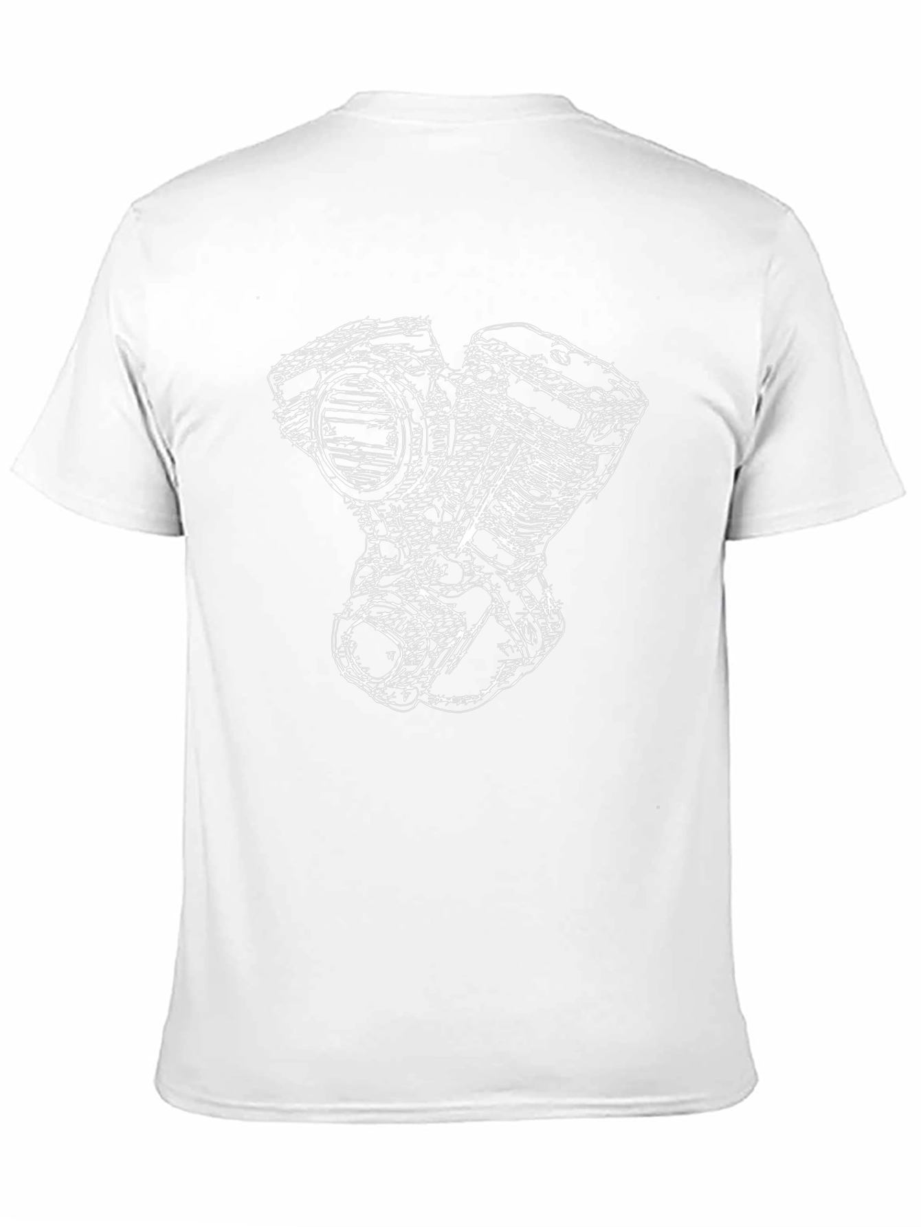 Black T-Shirt with White Engine Sketch Design