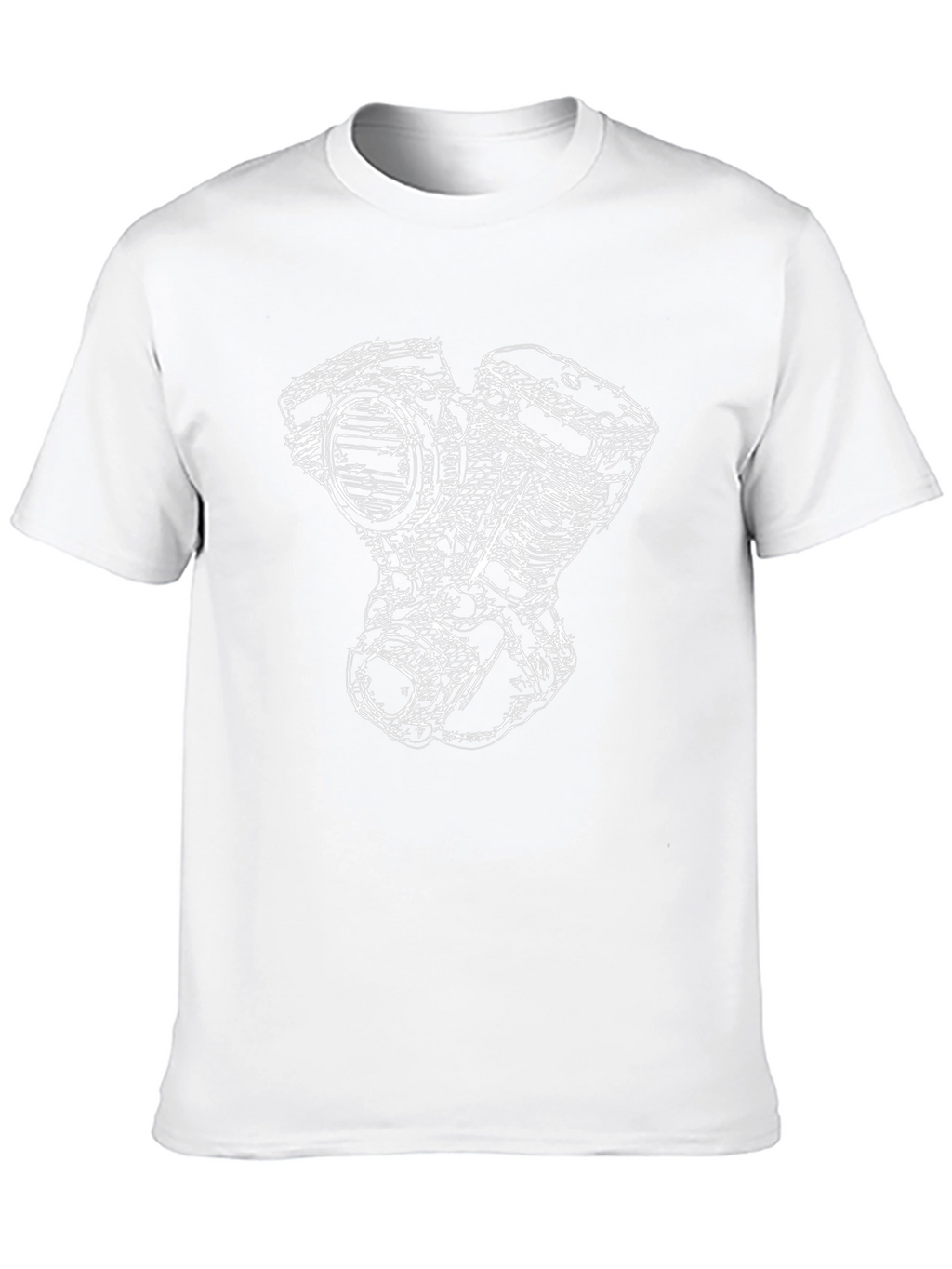 Black T-Shirt with White Engine Sketch Design
