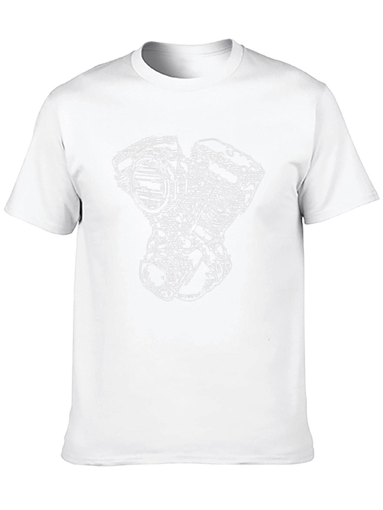 Black T-Shirt with White Engine Sketch Design