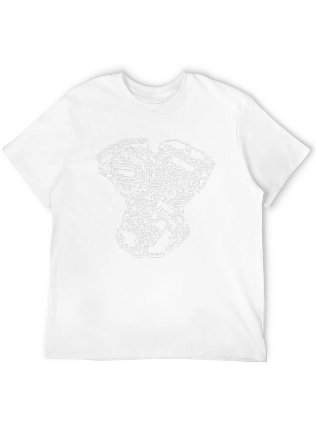 Black T-Shirt with White Engine Sketch Design