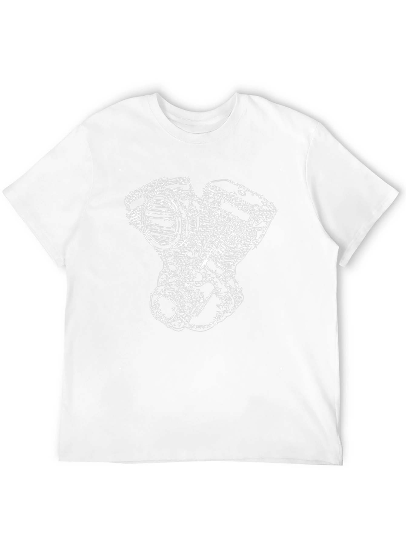 Black T-Shirt with White Engine Sketch Design
