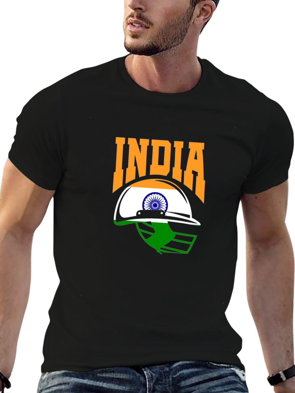 India Cricket Fan T-Shirt - Black Graphic Tee