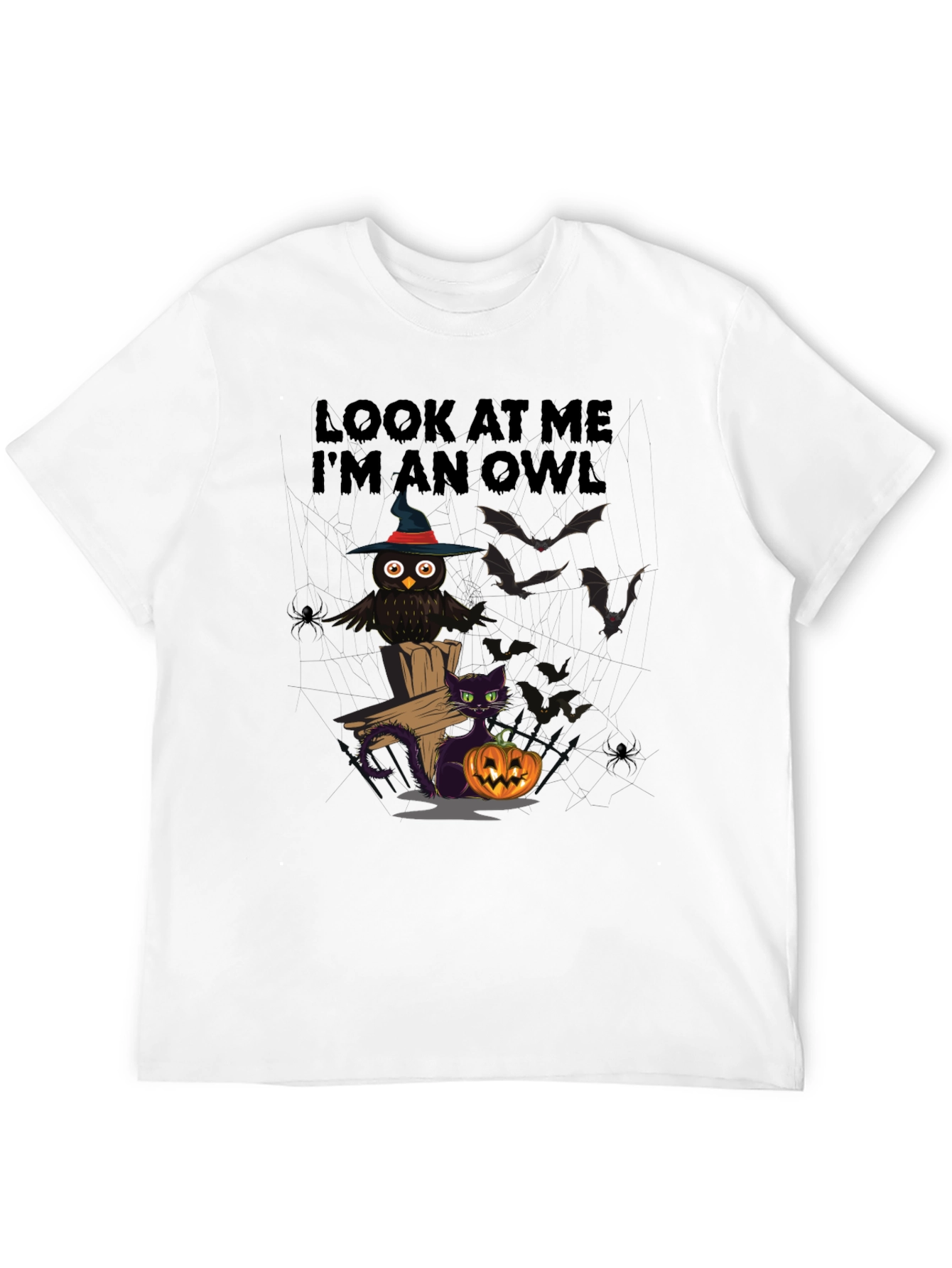 Halloween Owl & Cat T-Shirt - Look At Me Im An Owl