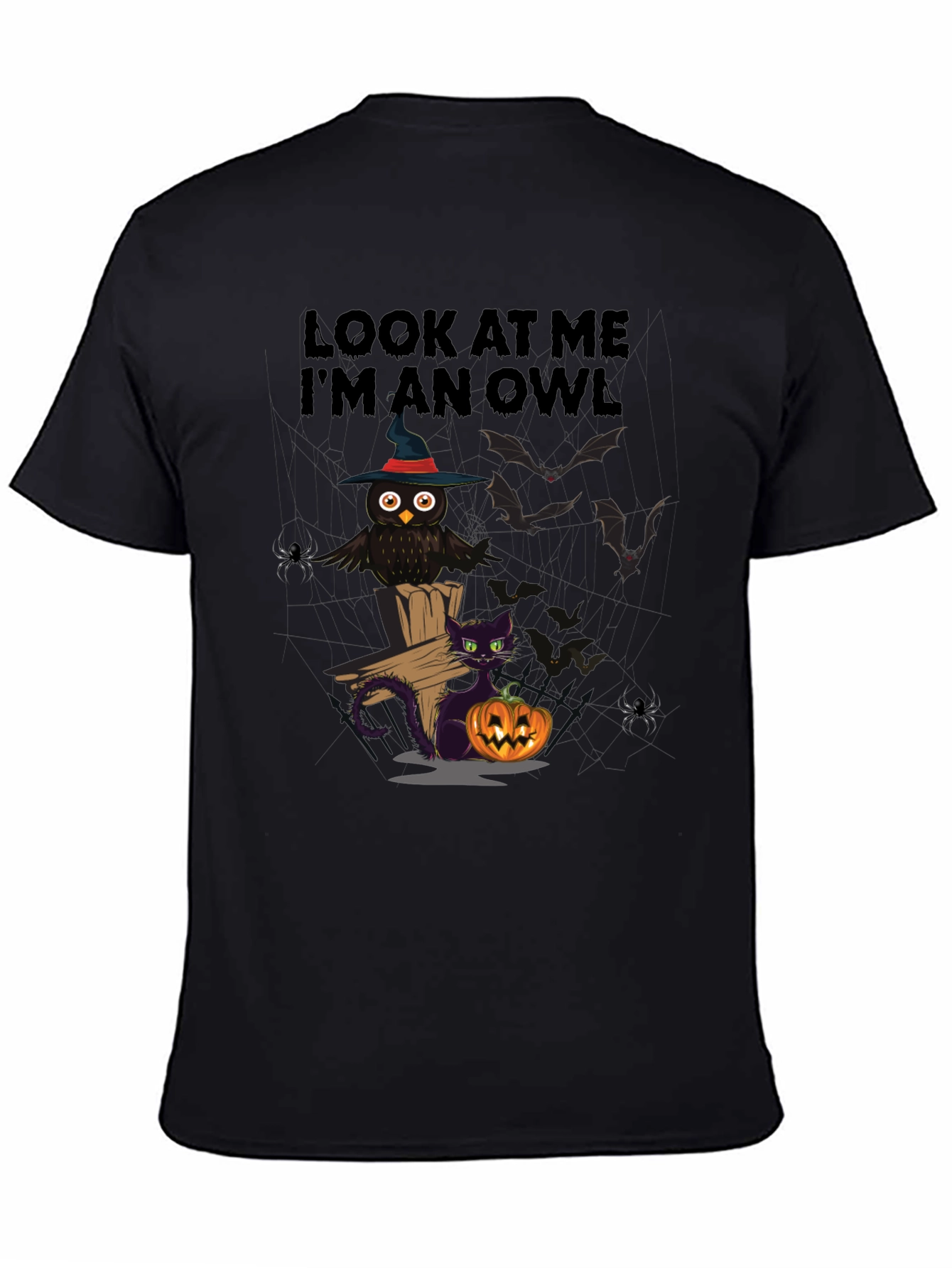 Halloween Owl & Cat T-Shirt - Look At Me Im An Owl