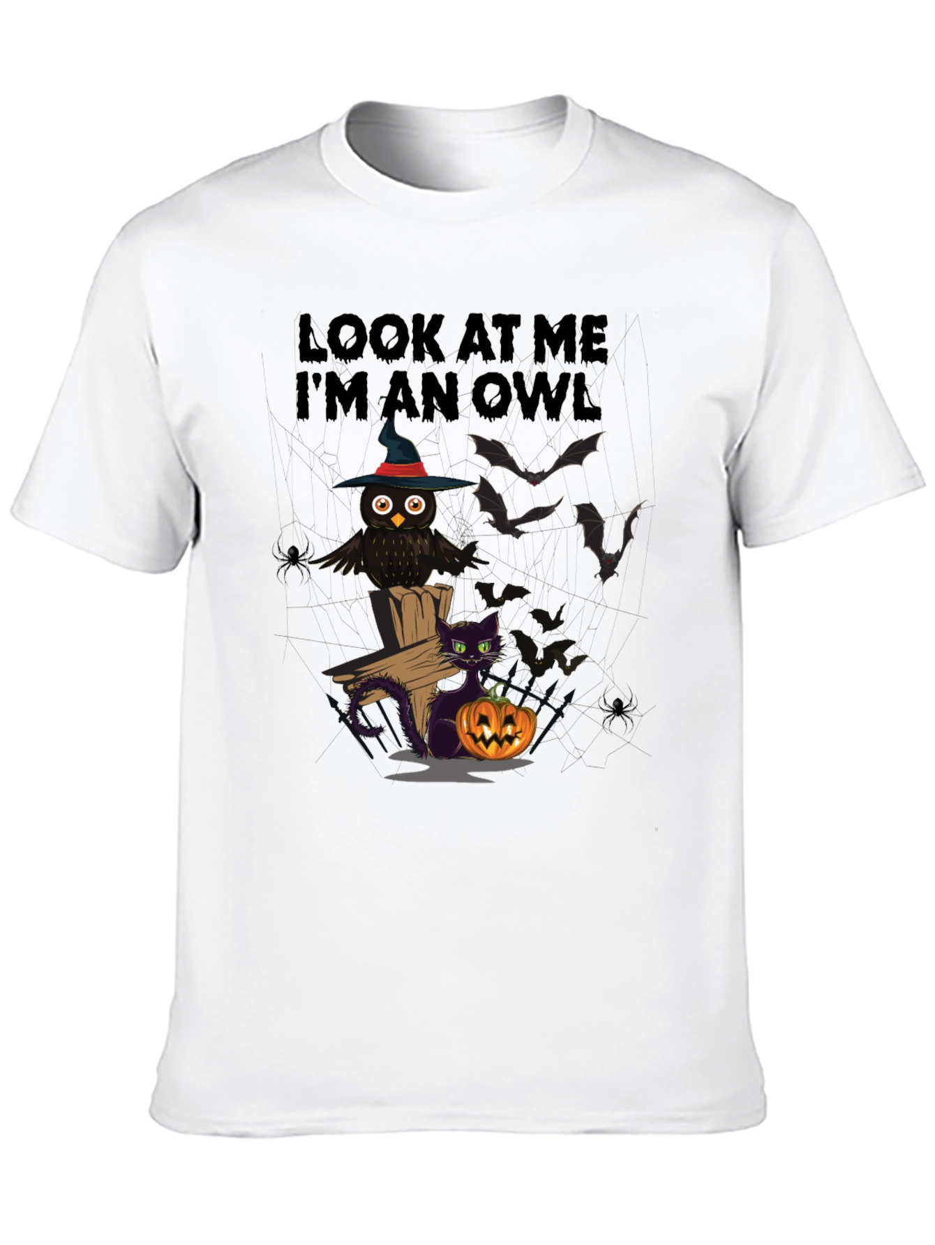 Halloween Owl & Cat T-Shirt - Look At Me Im An Owl