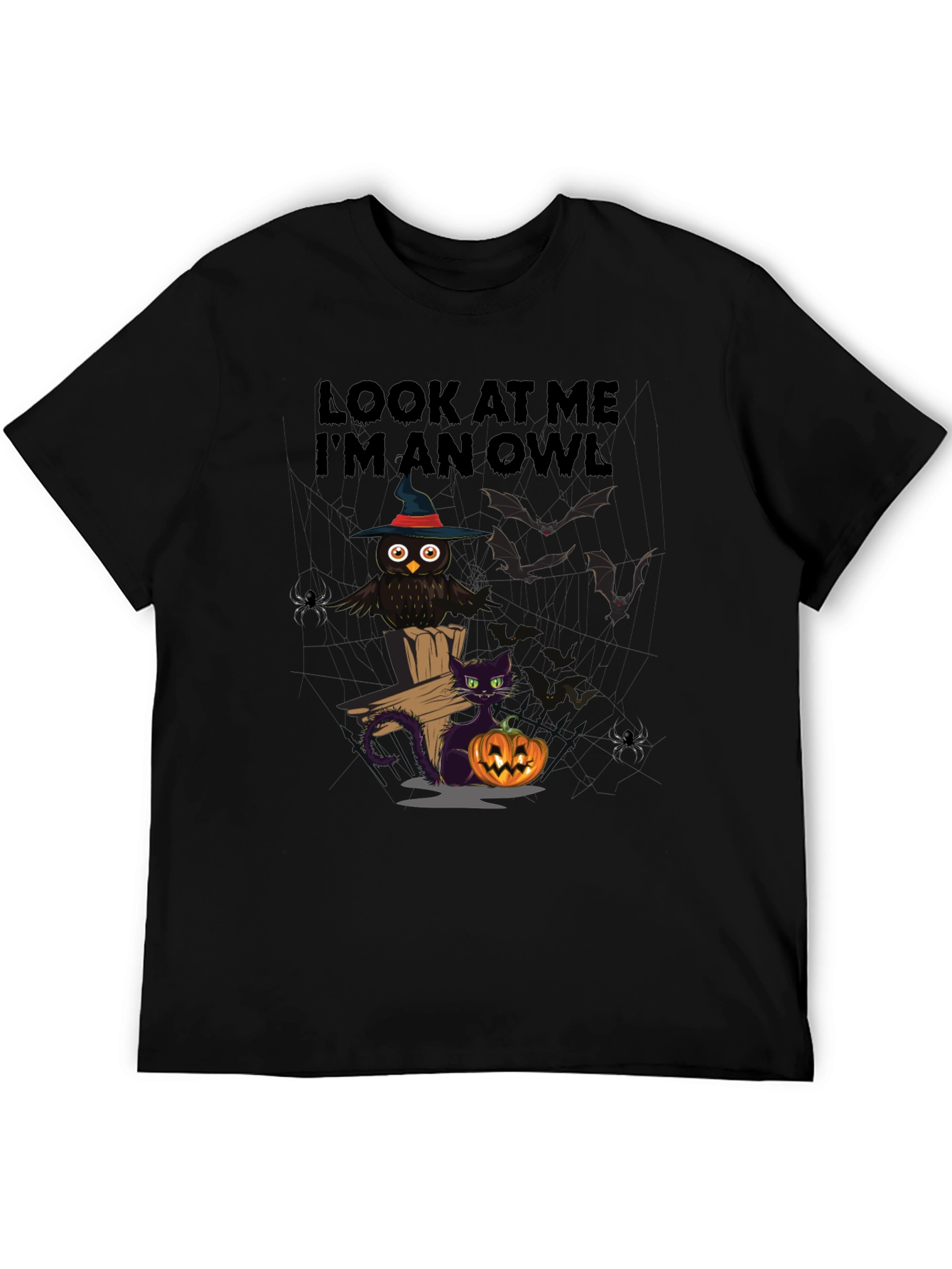 Halloween Owl & Cat T-Shirt - Look At Me Im An Owl