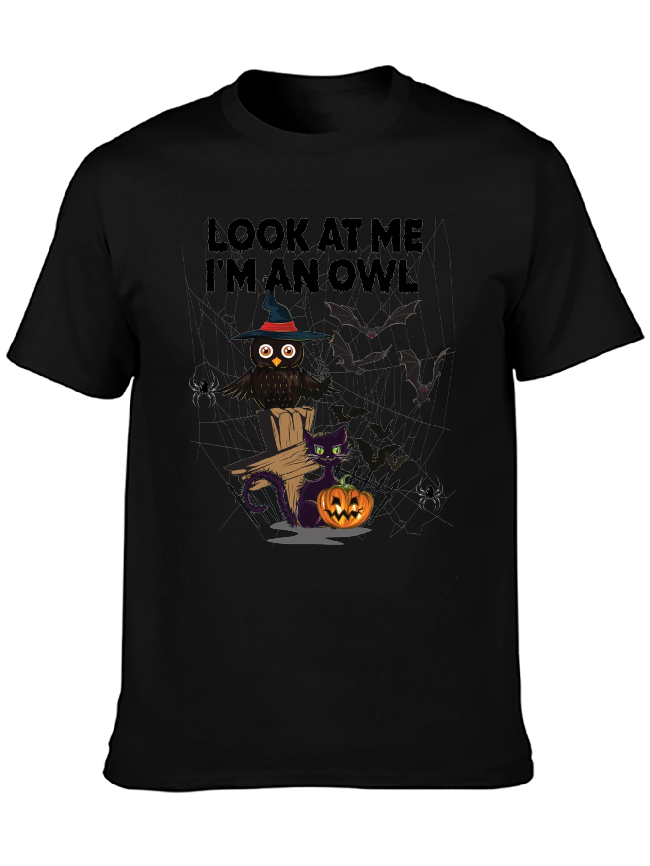 Halloween Owl & Cat T-Shirt - Look At Me Im An Owl