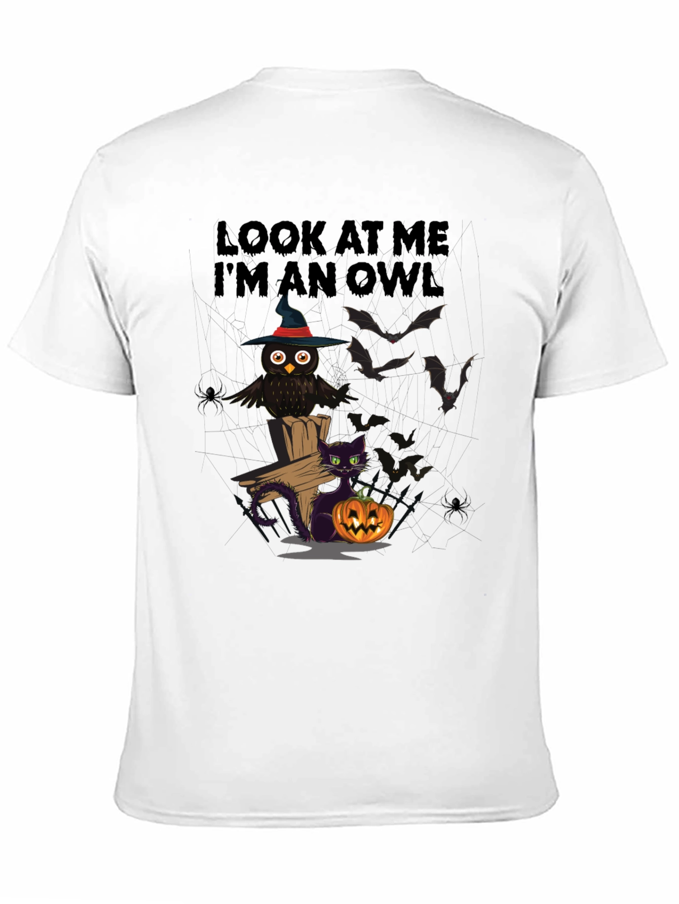 Halloween Owl & Cat T-Shirt - Look At Me Im An Owl