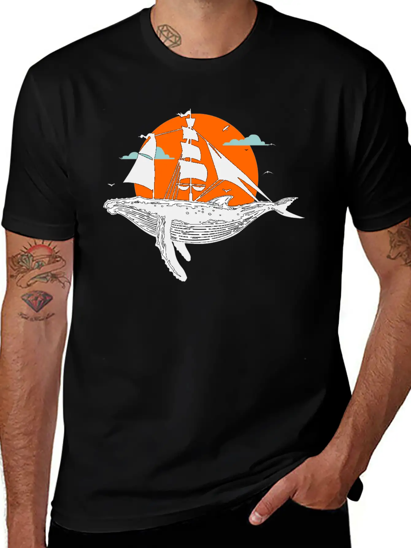 Whale Art Ship Breathable Soft Cotton T-Shirt – Timeless Casual Look