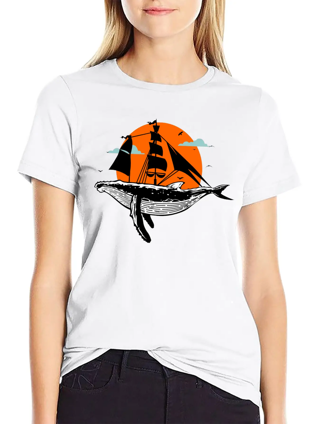 Whale Art Ship Breathable Soft Cotton T-Shirt – Timeless Casual Look