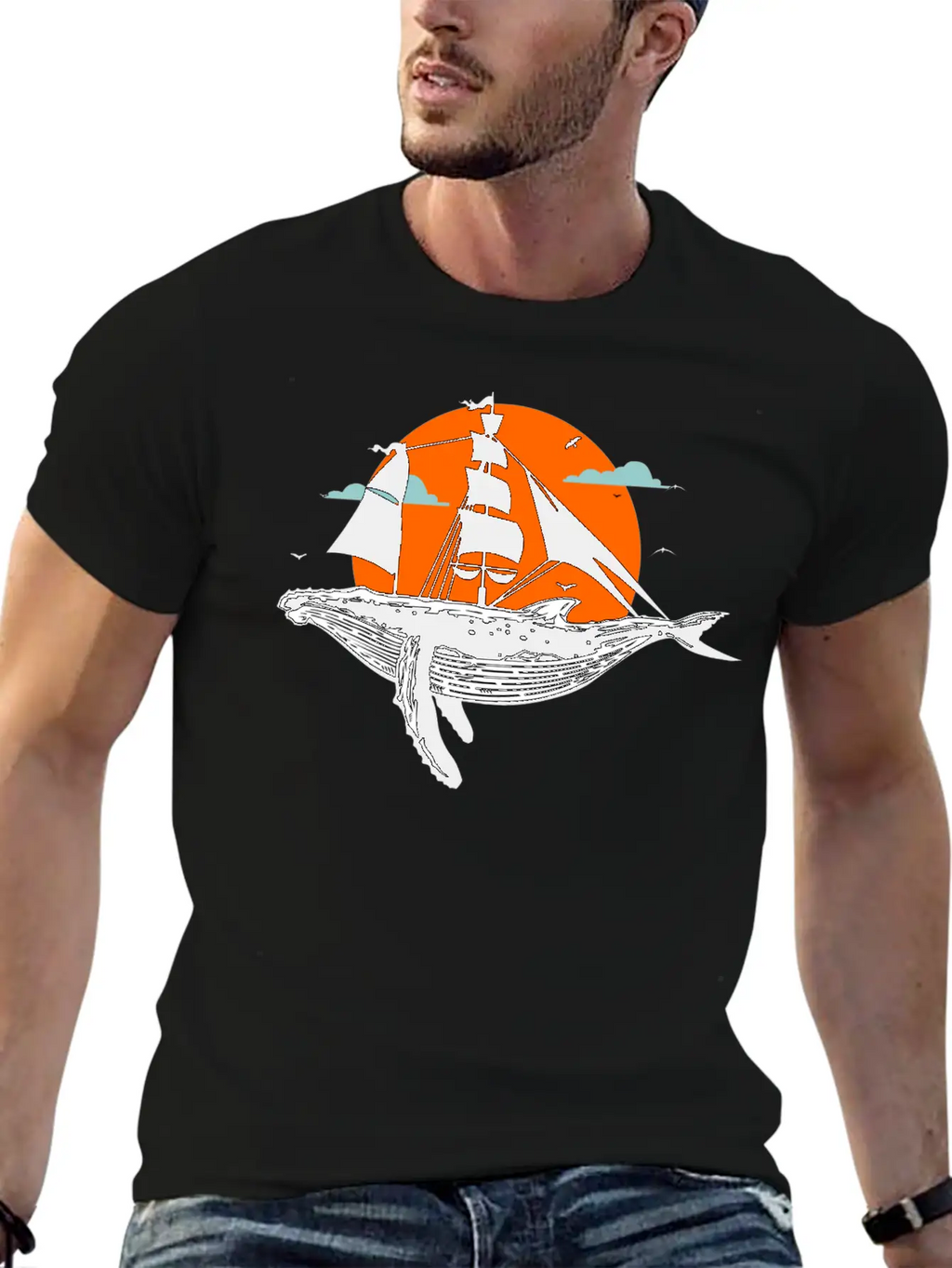 Whale Art Ship Breathable Soft Cotton T-Shirt – Timeless Casual Look