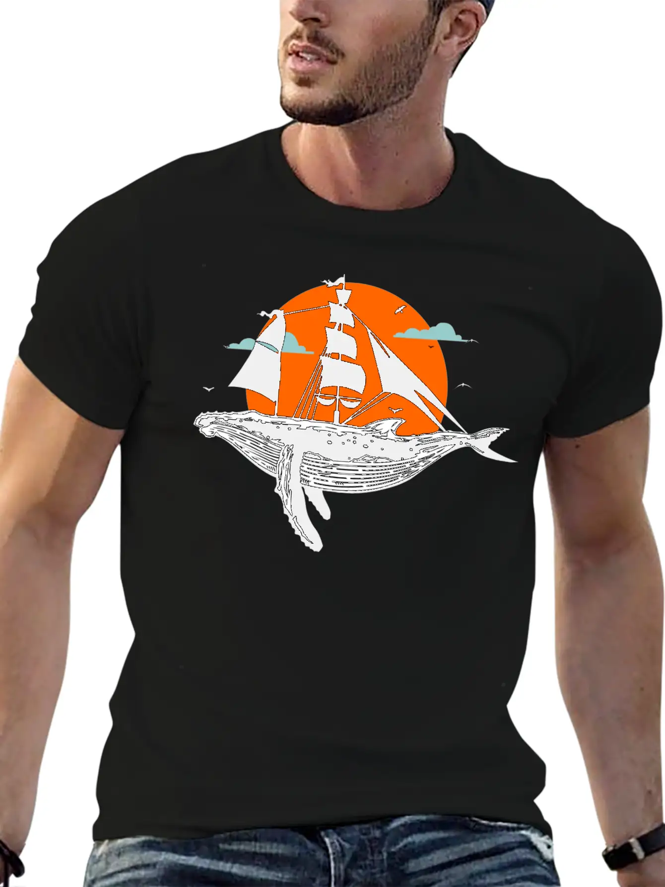 Whale Art Ship Breathable Soft Cotton T-Shirt – Timeless Casual Look