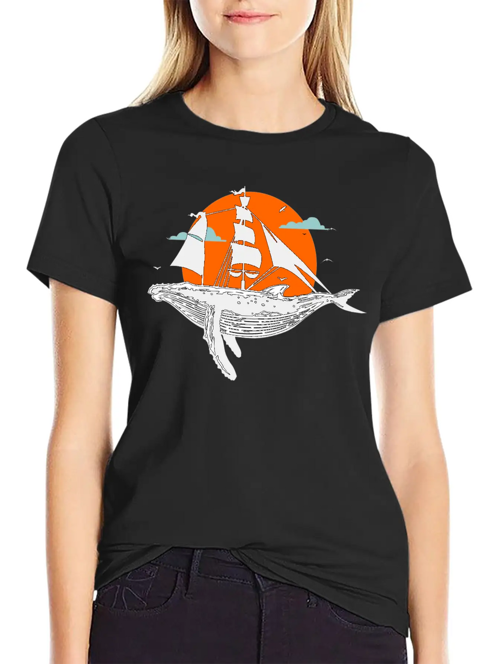 Whale Art Ship Breathable Soft Cotton T-Shirt – Timeless Casual Look