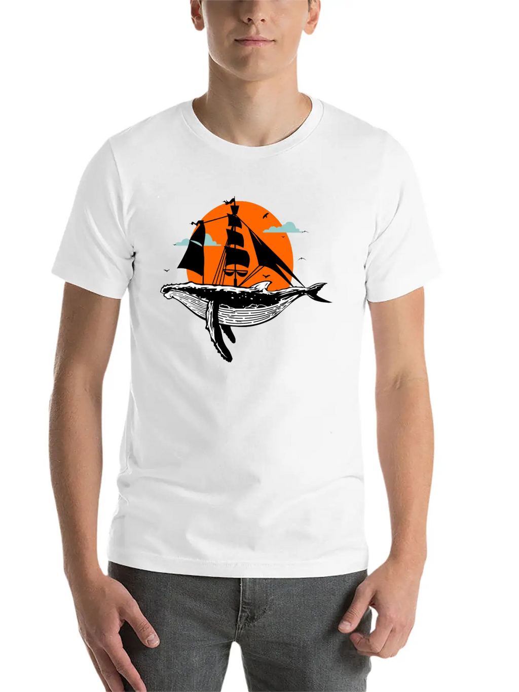 Whale Art Ship Breathable Soft Cotton T-Shirt – Timeless Casual Look