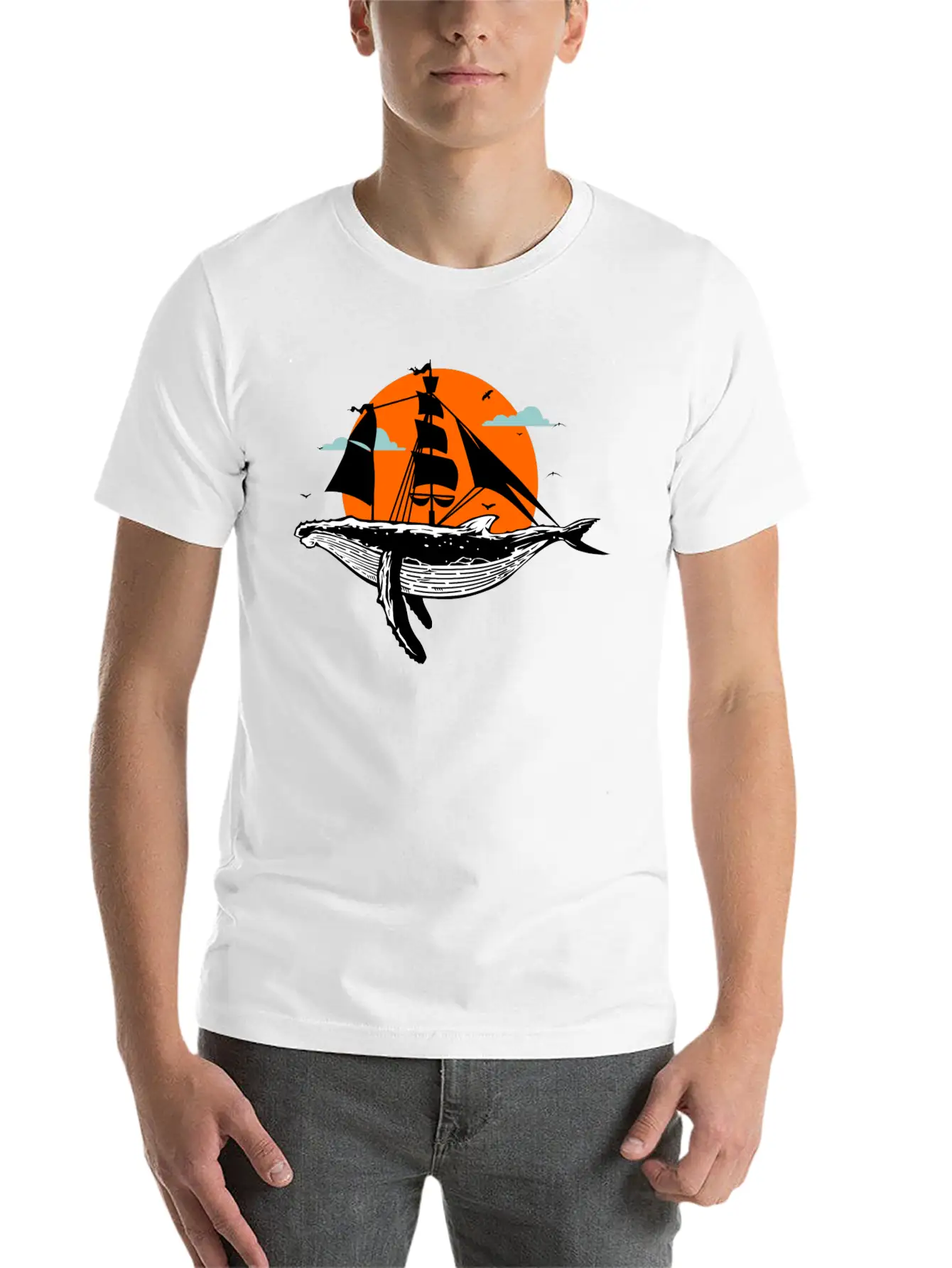 Whale Art Ship Breathable Soft Cotton T-Shirt – Timeless Casual Look