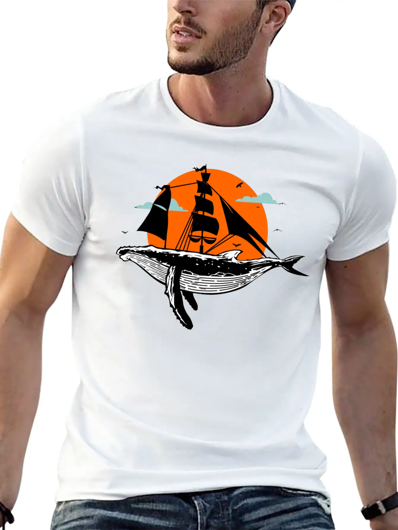 Whale Art Ship Breathable Soft Cotton T-Shirt – Timeless Casual Look