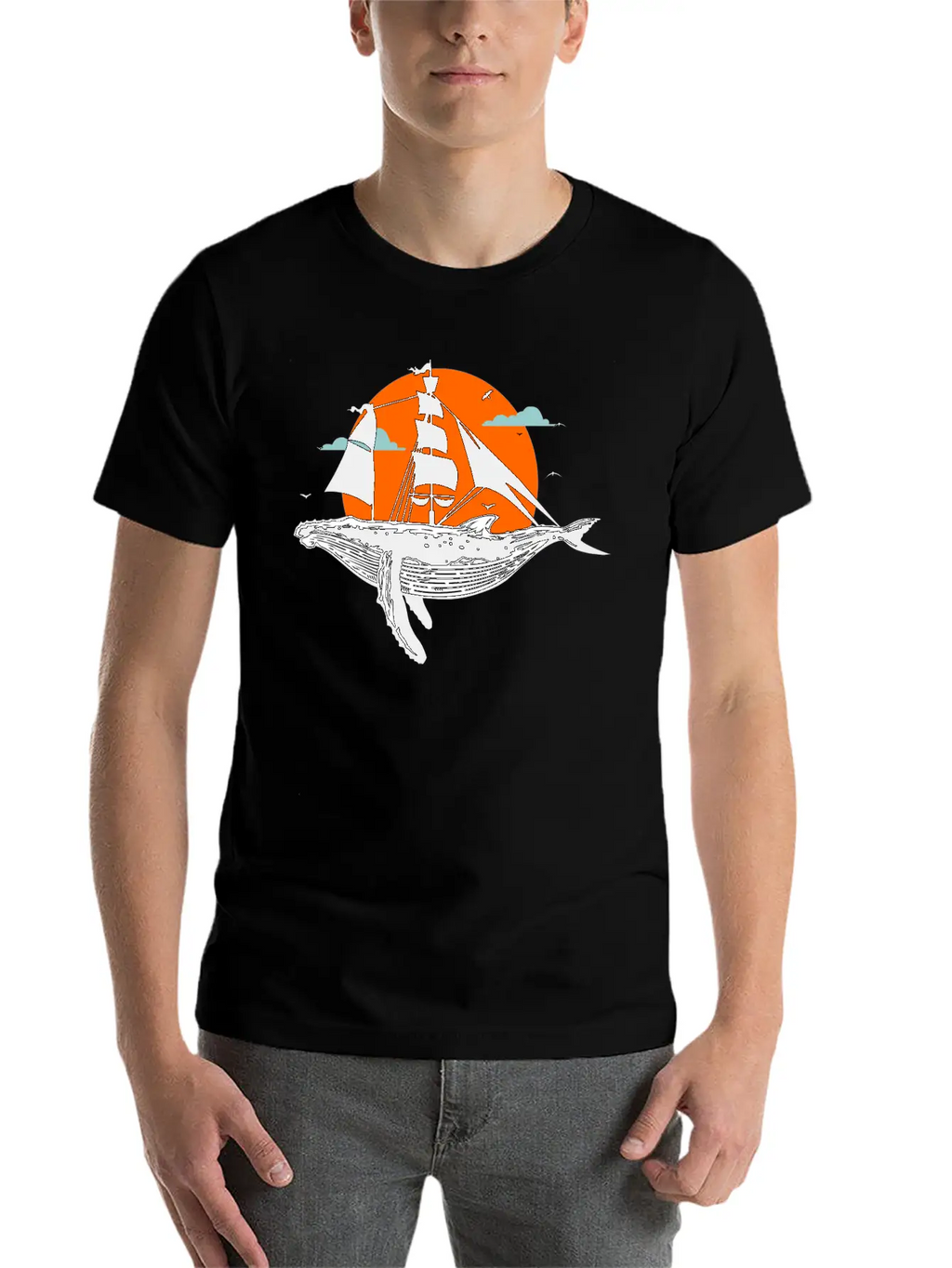 Whale Art Ship Breathable Soft Cotton T-Shirt – Timeless Casual Look