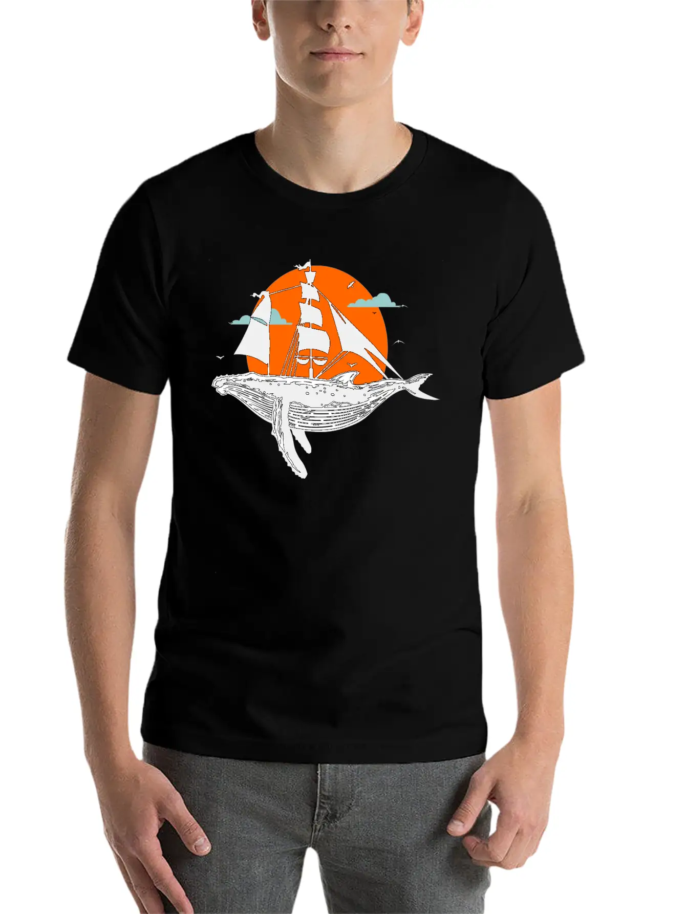 Whale Art Ship Breathable Soft Cotton T-Shirt – Timeless Casual Look