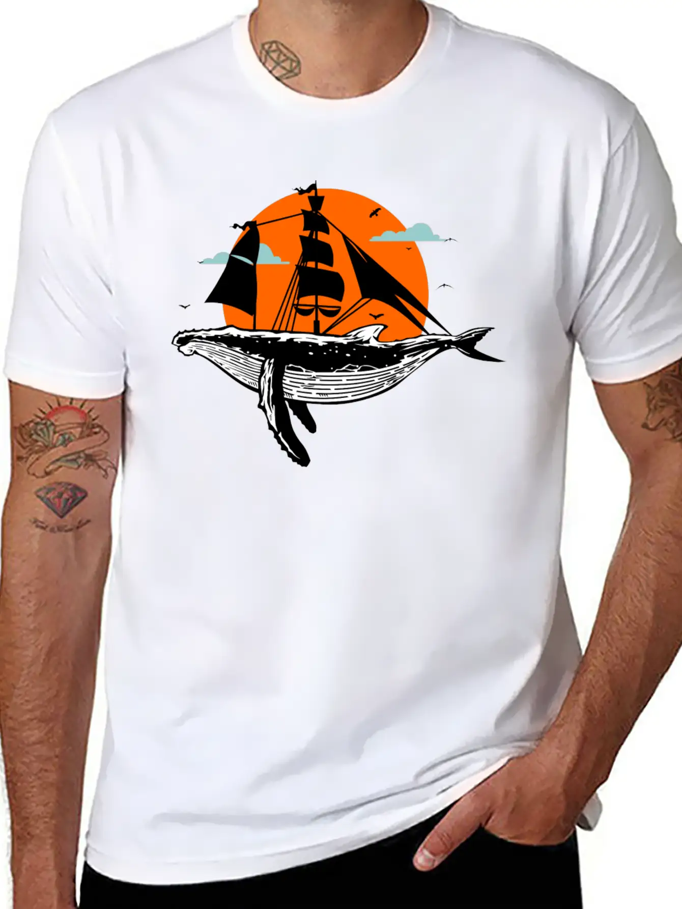 Whale Art Ship Breathable Soft Cotton T-Shirt – Timeless Casual Look